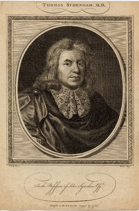 print Thomas Sydenham, M.D.  by John Goldar, naar Peter Lely