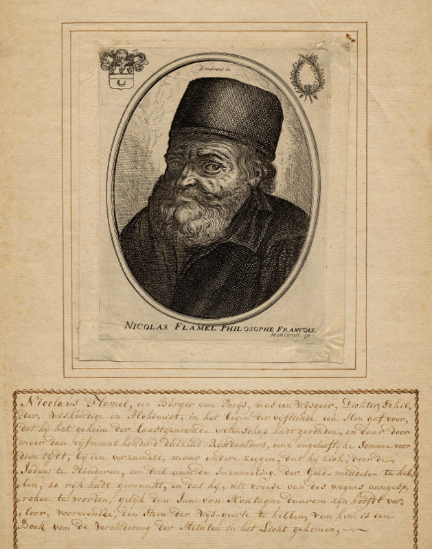 Nicolas Flamel Philosophe Francois by Balthasar Moncornet, naar Rembrandt van Rijn