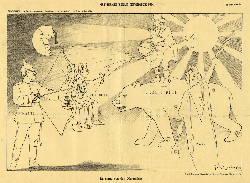 Het hemel-beeld november 1914, De stand van den dierenriem by Johan Braakensiek