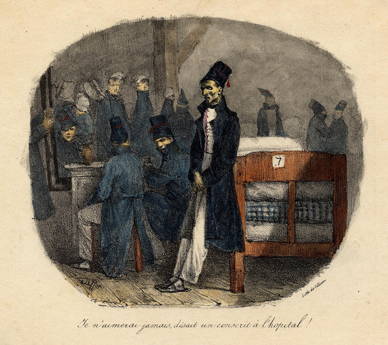 Je n´aimerai jamais, disait un conscrit  l´hopital! by F. le Villain, naar Auguste Raffet