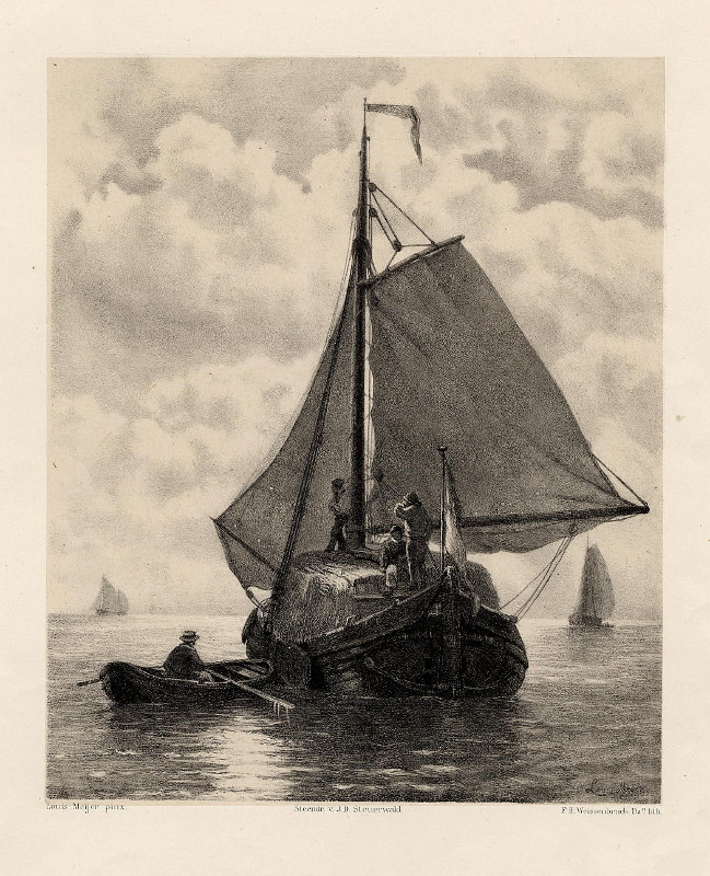 Zeilboot met sloep by F.H. Weissenbruch naar Louis Meijer