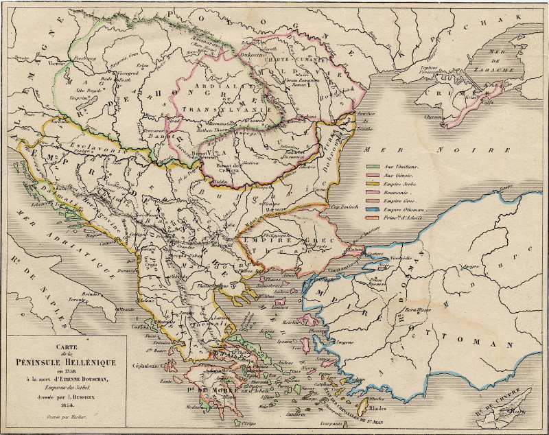 Carte de la Pninsule Hellénique en 1358 by L. Dussieux