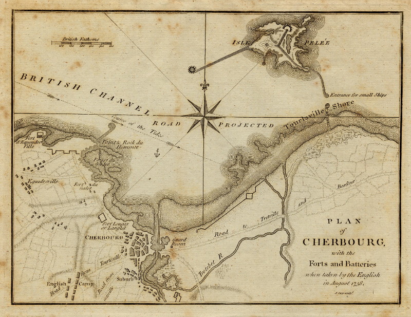 Plan of Cherbourg, with the forts and batteries when taken by the English in August 1758 by J. Cary
