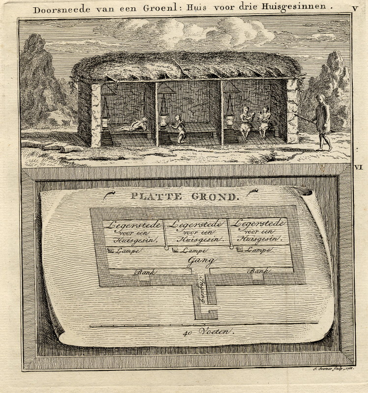 Doorsneede van een Groenl : Huis voor drie Huisgesinnen by J. Swertner