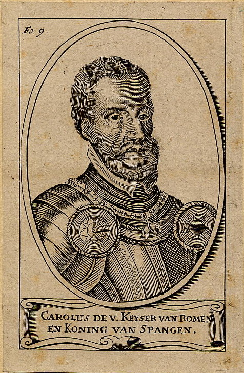 print Carolus de V. Keyser van Romen en Koning van Spangen.  by nn