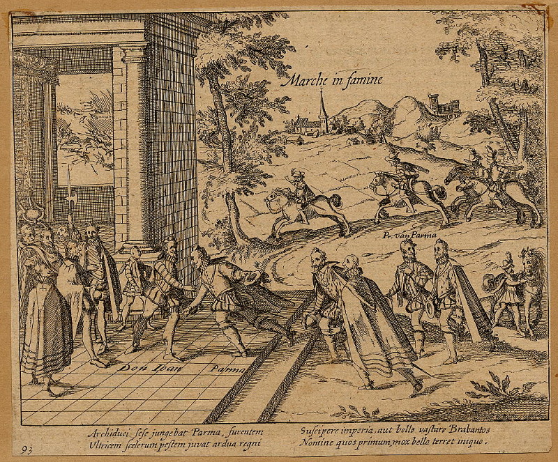 Don Juan ontvangt de Hertog van Parma by Willem Baudartius