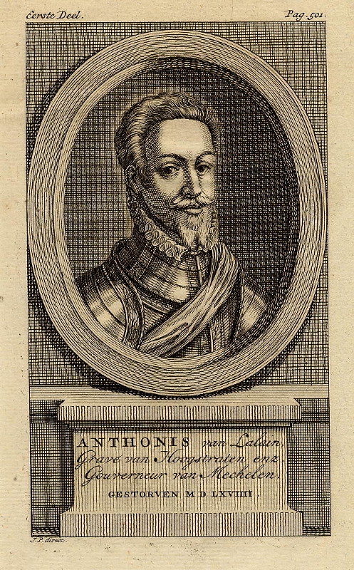 print Anthonis van Lalain, Grave van Hoogstraten enz. Gouverneur van Mechelen Gestorven MDLXVIIII by Jan Punt