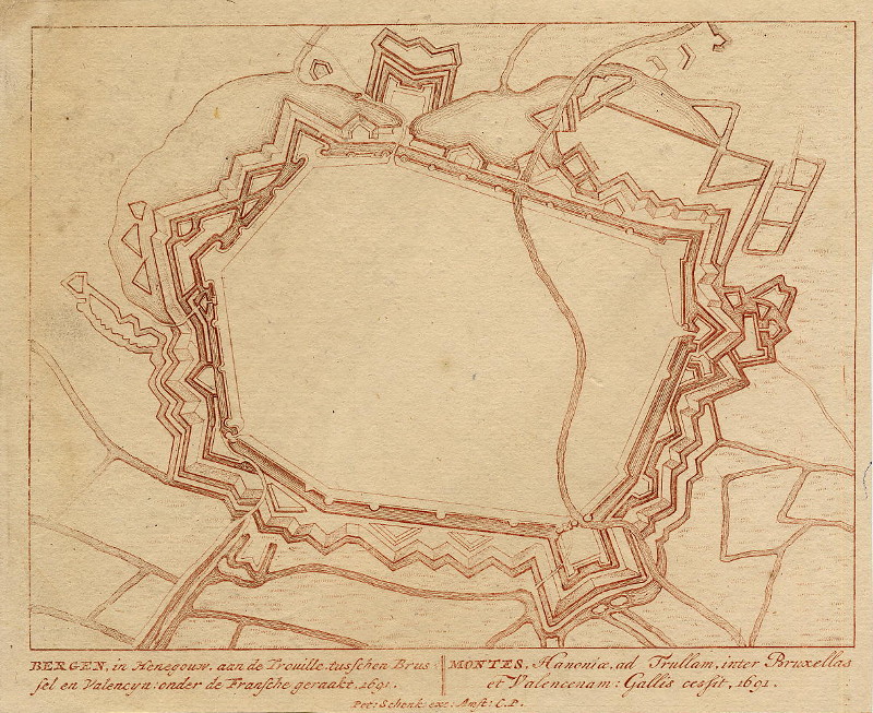 Bergen, in Henegouw, aan de Trouille by Pieter Schenk (I)