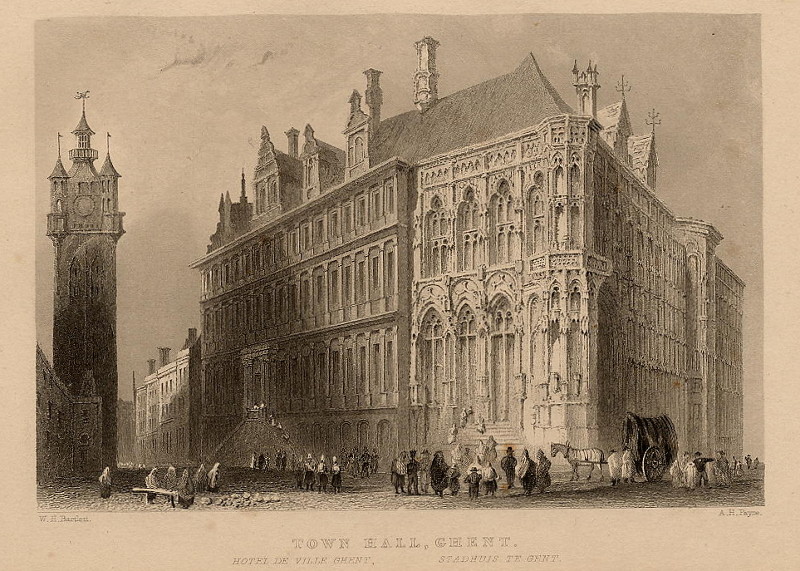 Town hall, Ghent by A. H. Payne, naar W.H. Bartlett