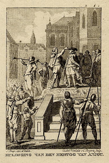 print Huldiging van den Hertog van Anjou by R. Vinkeles & C. Bogerts naar J. Buys