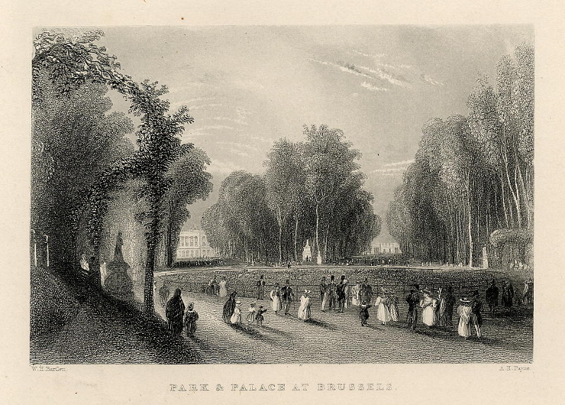 Park & Palace at Brussels by A.H. Payne naar W.H. Bartlett