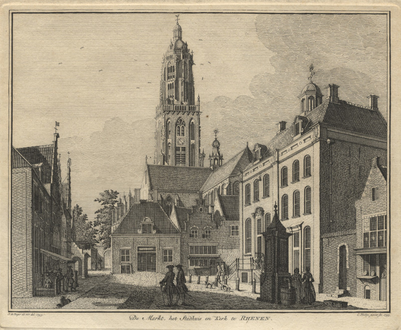 De markt, het stadhuis en kerk te Rhenen by C. Philips naar J. de Beyer