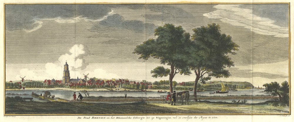 De stad Rhenen en het Rhenensche gebergte tot op Wageningen, van de overzijde des Rijns gezien by J.C. Philips naar J. de Beijer