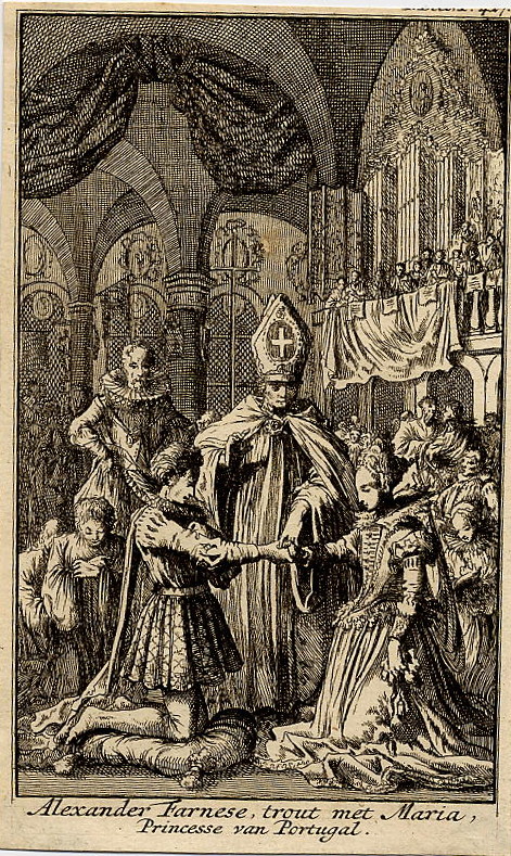 print Alexander Farnese, trout met Maria, Princesse van Portugal by Jan Luyken