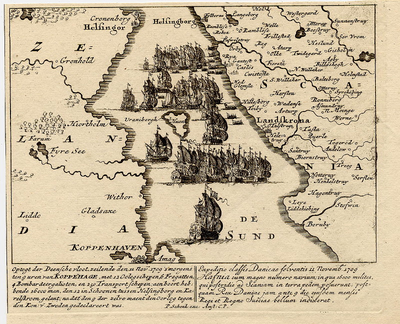 Optogt der Deensche vloot by Petrus Schenk
