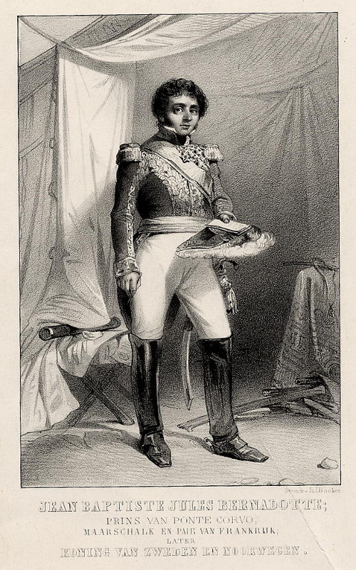 print Jean Baptiste Jules Bernadotte, Prins van Ponte Corve.. by H.J. Backer