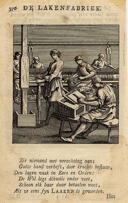 print De lakenfabriek by Jan en Caspar Luyken