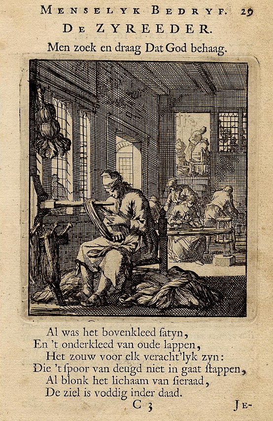 print De Zyreeder. Men zoek en draag Dat God behaag. by Jan Luyken