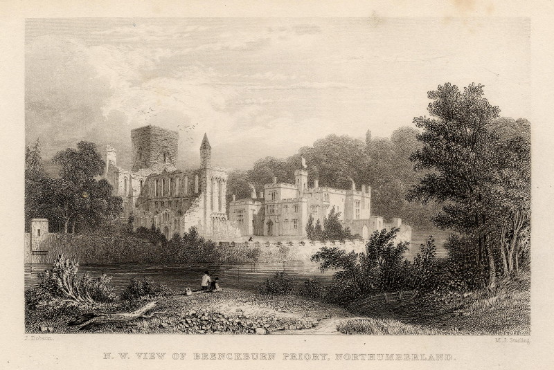 N.W. View of Brenckburn Priory, Northumberland by M.J. Starling, J. Dobson