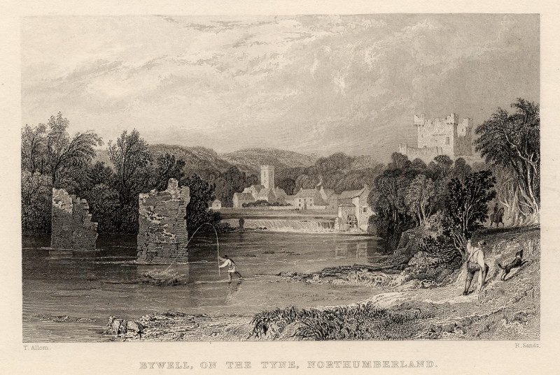 Bywell, on the Tyne, Northumberland by R. Sands, naar T. Allom
