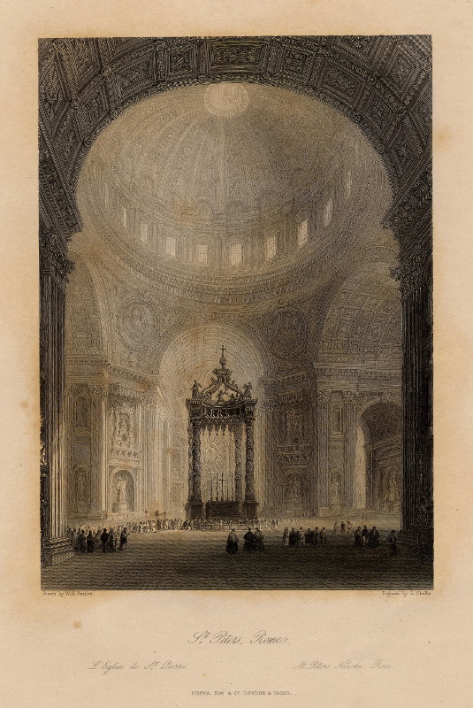 view St. Peters, Rome by W.H. Bartlett, E. Challis