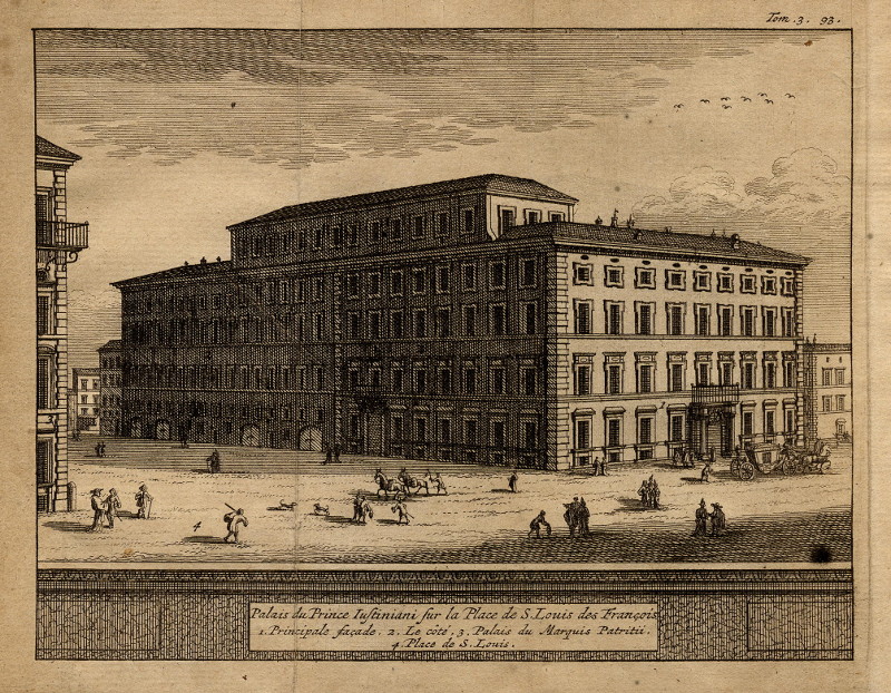 Palais du Prince Instiniani sur la Place de S. Louis des Francais by Pieter van der Aa