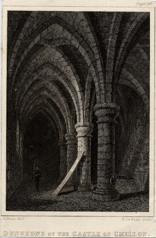 view Dungeons of the castle of Chillon by S. Prout, H. le Keux