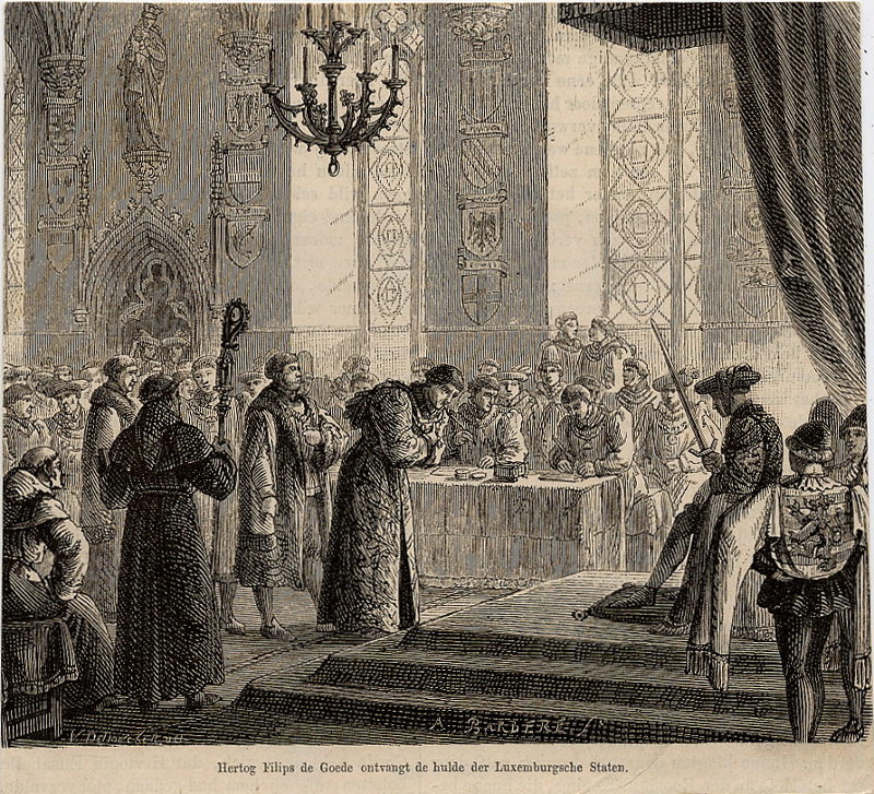 Hertog Filips de Goede ontvangt de hulde der Luxemburgsche Staten by V. DeDoncker, A. Barbere