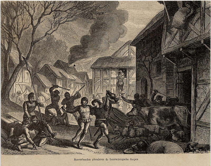 Rooverbenden plunderen de Luxemburgsche dorpen by V. DeDoncker, C. Hechler