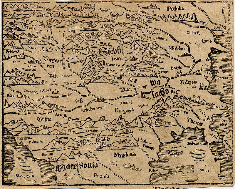 Hongarije, Transsylvanië, Bulgarije, Macedonië by Sebastian Munster