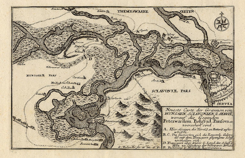 Neueste Carte der Graenzen von Hungarn, Sclavonien, und Servie by Kilian Georg Christoph