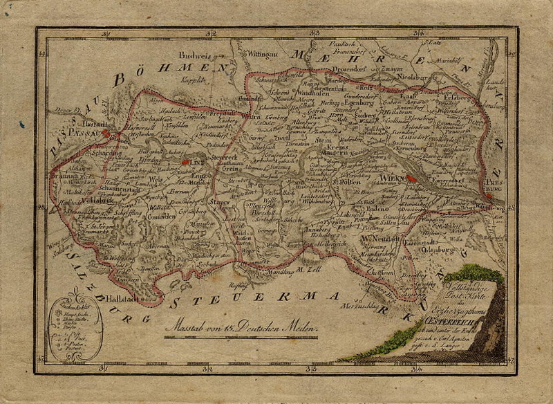Vollständige Post Karte des ERzherzogthums Oesterreich by Carl Agneton, S. Langer