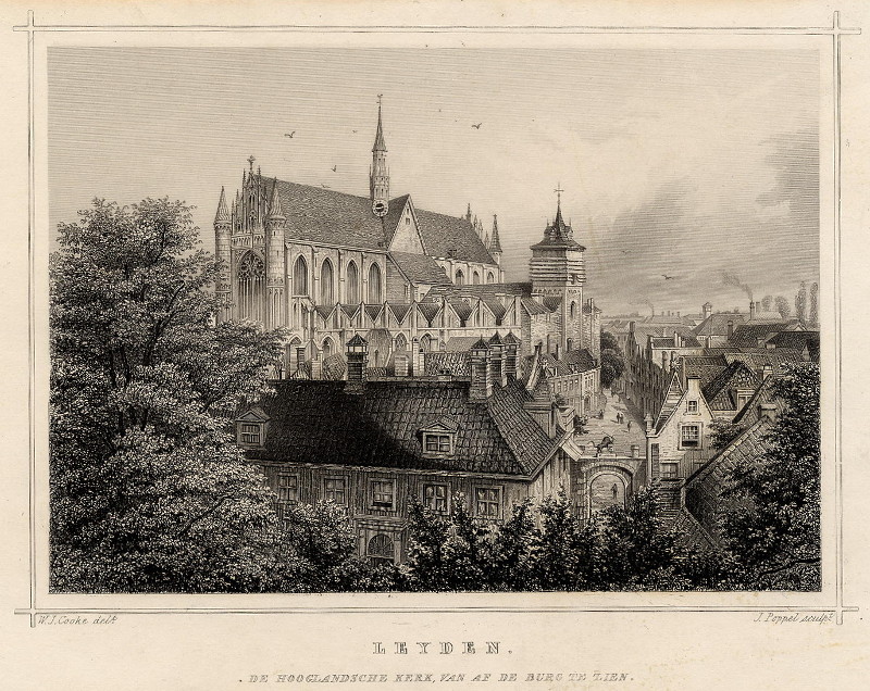 Leyden, de Hooglandsche Kerk van af de Burg te zien. by J. Poppel, W.J. Cooke