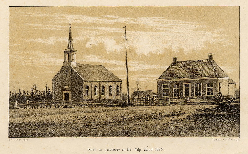 Kerk en pastorie in De Wilp, Maart 1869 by P.W.M. Trap, J.H. Duden