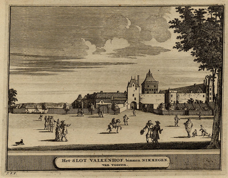 Het slot Valkenhof, binnen Nimmegen, van vooren by Jacobus Schijnvoet, naar Roelant Roghman