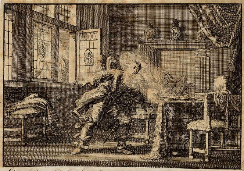 Willem Frederik van Nassau, stadhouder van Friesland, wordt in zijn kamer gedood .. by Jan Luyken