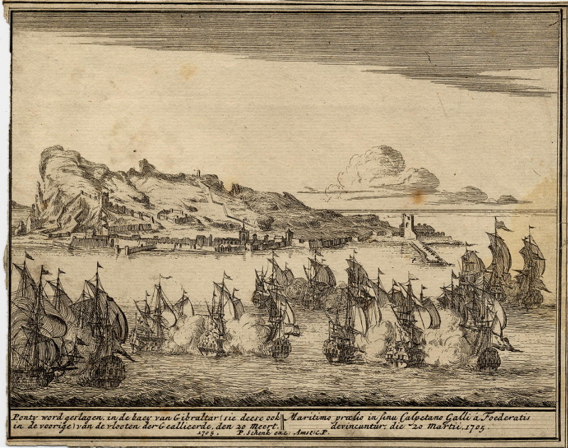 Ponty word geslagen, in de baey van Gibraltar by Pieter Schenk