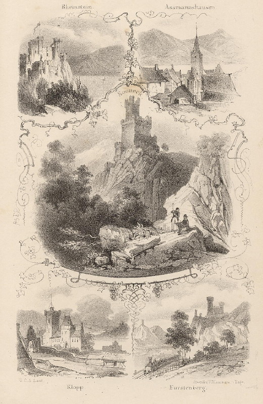 view Rheinstein, Assmannshausen, Sooneck, Klopp, Furstenberg by C.C.Last