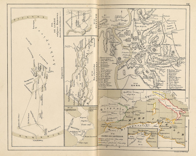 Aarde volgens Homerus; Carthago; Eiland der Batavieren; Nineveh; Roma; Rome en Carthago by P.W.M. Trap