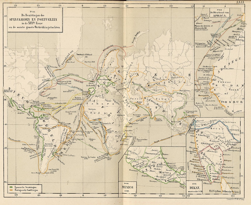 De Bezittingen der Spanjaarden en Portugezen in de XVI-de Eeuw en de eerste grote Ontdekkingstochten by P.W.M. Trap
