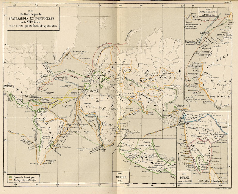 De Bezittingen der Spanjaarden en Portugezen in de XVI-de Eeuw en de eerste grote Ontdekkingstochten by P.W.M. Trap