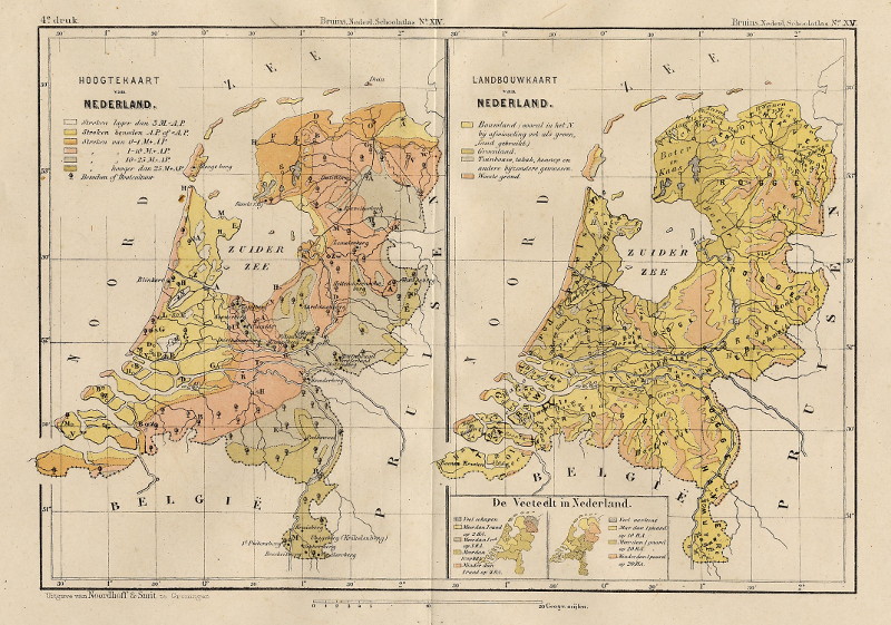 Hoogtekaart van Nederland, Landbouwkaart van Nederland by F. Bruins