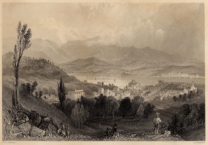 View of Hudson  city and the Catskill Mountains by W.H. Bartlett, R. Brandard