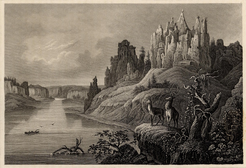 Die Stone Walls (Oberer Missouri) by naar Karl Bodmer