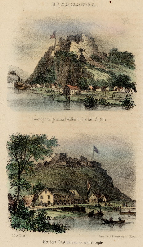 view Landing van generaal Walker bij het Fort Castillo; Het fort Castillo aan de andere zijde by C.C.A. Last