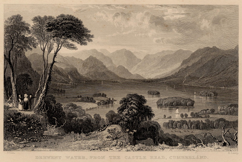 Derwent Water, from the castle head, Cumberland by T. Allom, S. Lacey