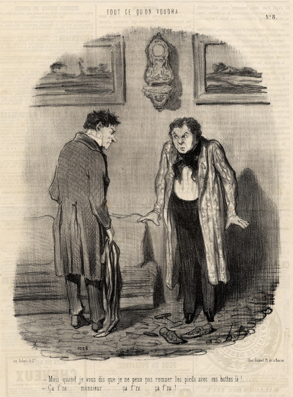 print Mais quand je vous dis que je ne peux pas remuer les pieds avec ces bottes lá!... by H. Daumier