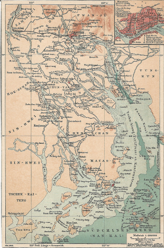 map Guangzhou en omgeving by F.A. Brockhaus