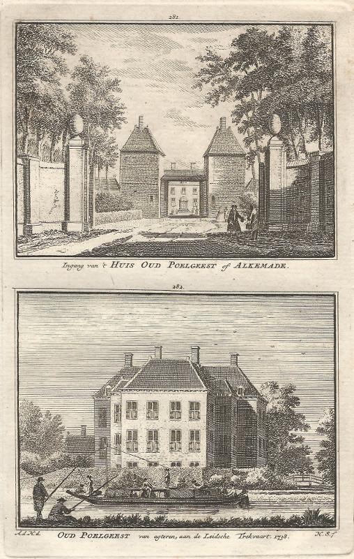 view Ingang van &acute;t Huis Oud Poelgeest of Alkemade, Oud Poelgeest van agteren, aan de Leidsche Trekv by A. de Haan, H. Spilman