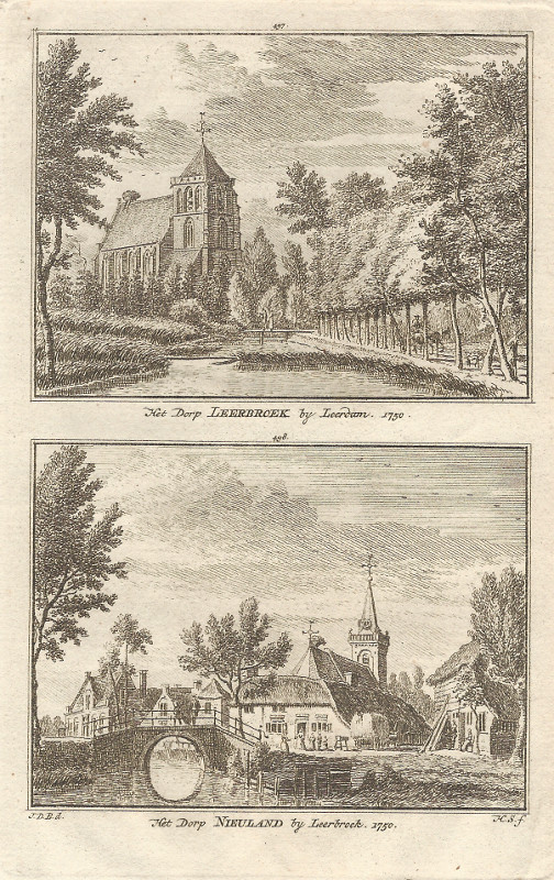view Het dorp Leerbroek bij Leerdam; het dorp Nieuland bij Leerbroek, 1750 by A. de Haan, H. Spilman